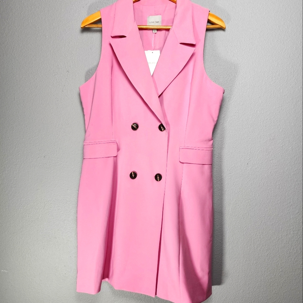 Blazer Dress, Cotton Pink, Large, Sleevless